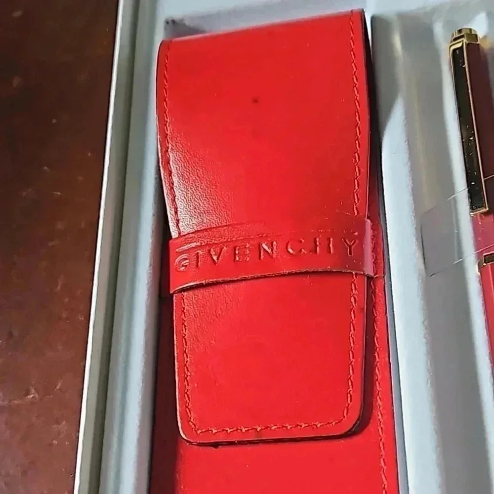 Givenchy Red Ballpoint Pens and Pencil set with Case & Original Box (Black ink)